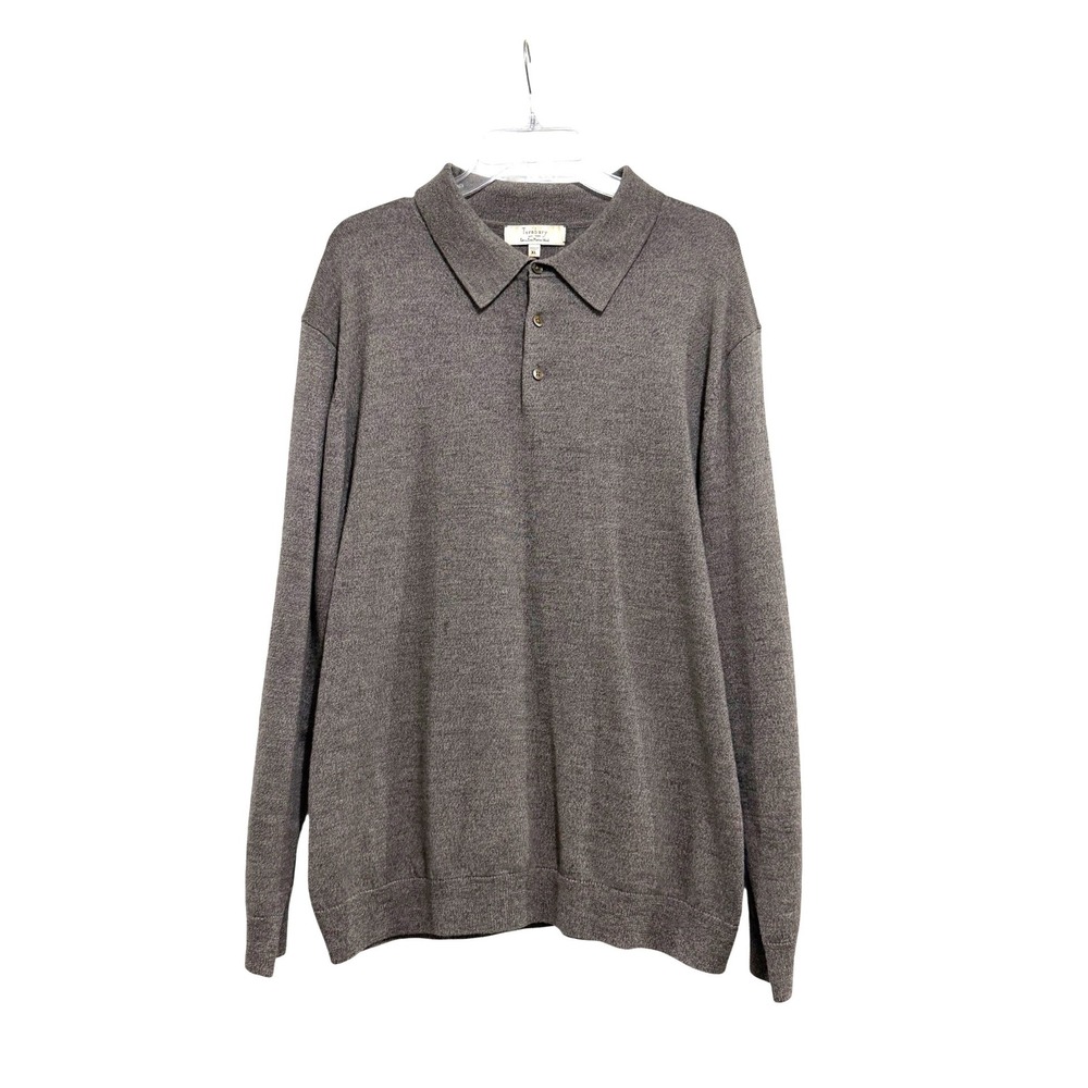 Turnbury Mens XL Extra Fine Merino Wool Long Sleeve Polo Sweater Brown Preppy